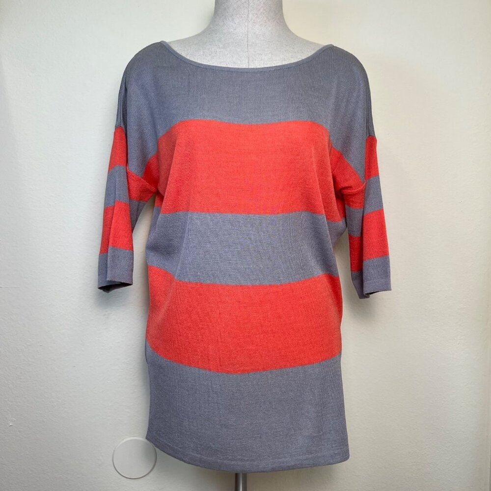 DOLCE VITTA Gray & Orange Striped 3/4 Sleeve Sweater Top Made in Korea Size S